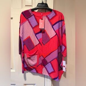 IC Collection Asymmetrical Colorful Geometric Women's Top